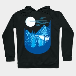 nature mountains design in blue Hoodie